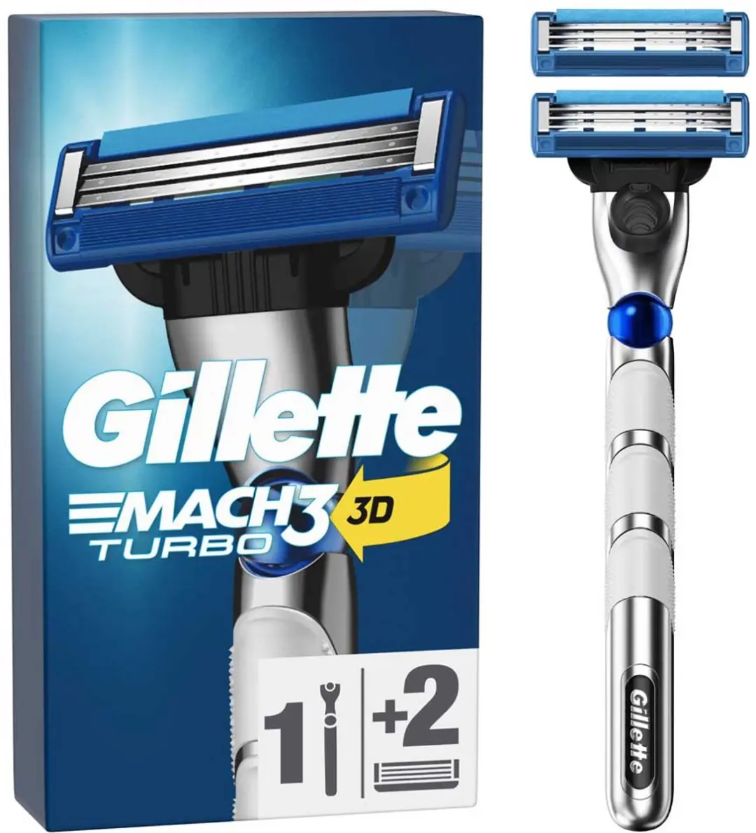 Gillette Mach3 Turbo Handvat + 2 Scheermesjes