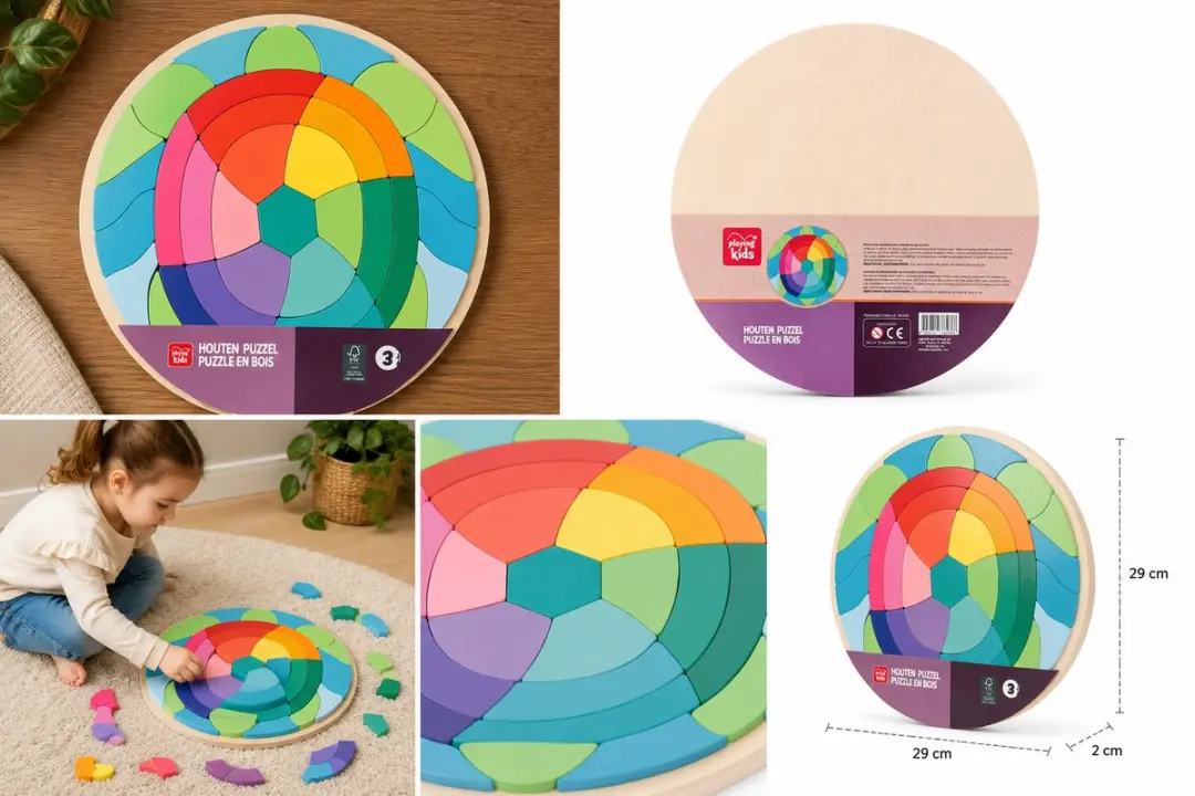 Playing Kids Schildpad Puzzel - Regenboog - 29 cm - FSC Hout