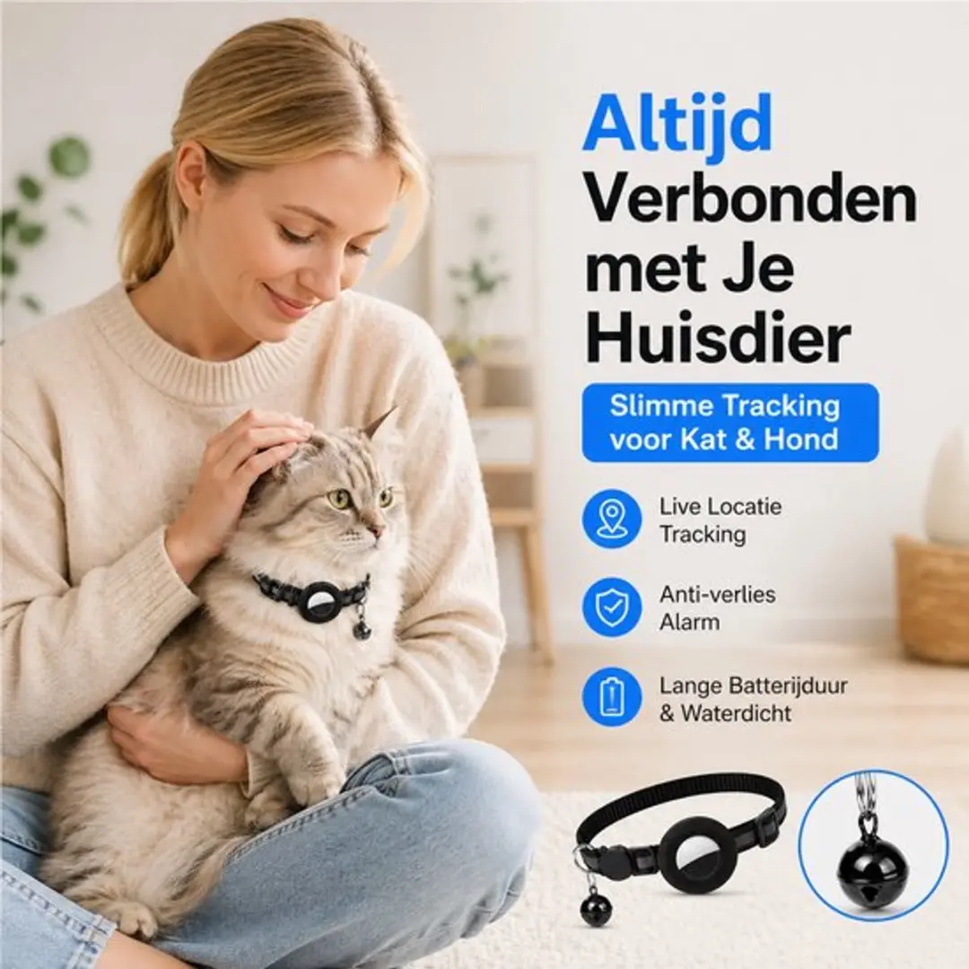 Dierboetiek Kattenhalsband GPS Tracker Apple - XS - Zwart