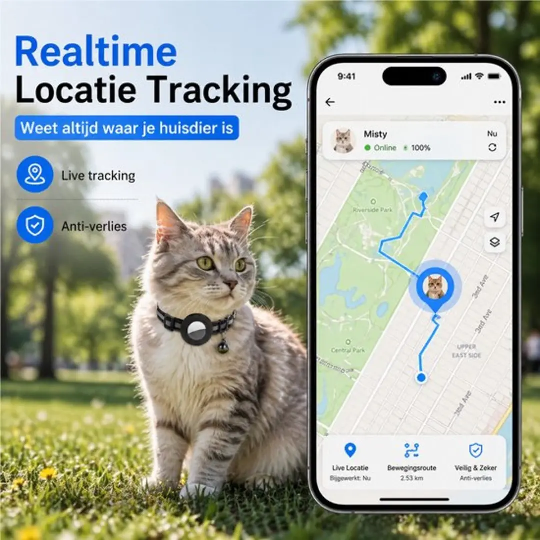 Dierboetiek Kattenhalsband GPS Tracker Apple - XS - Zwart