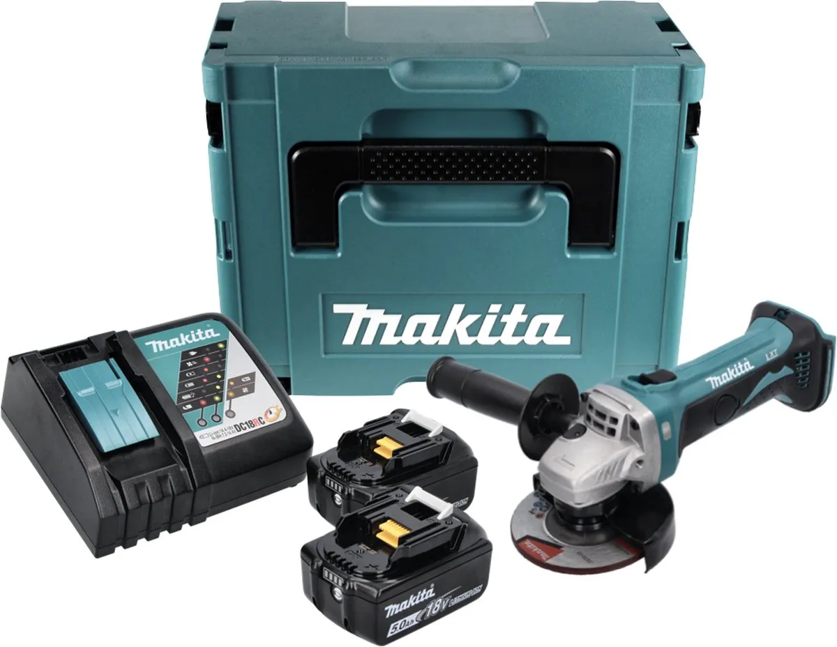 Makita DGA 452 RTJ Haakse Slijper 18V - 2x 5Ah + Oplader + Makpac - afbeelding 4 van 5