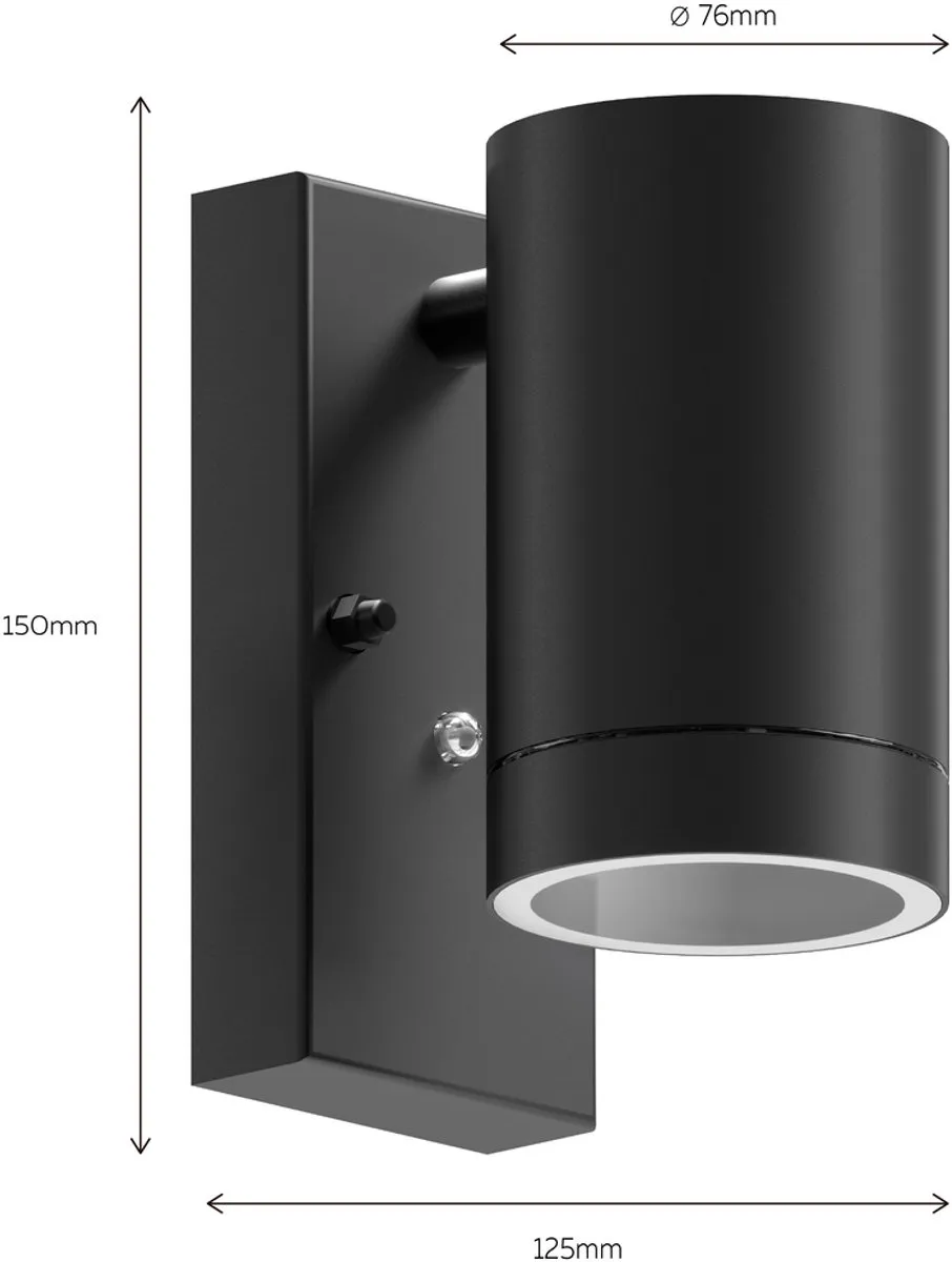 Calex Alba Wandlamp GU10 Zwart - Buitenlamp met dag/nachtsensor