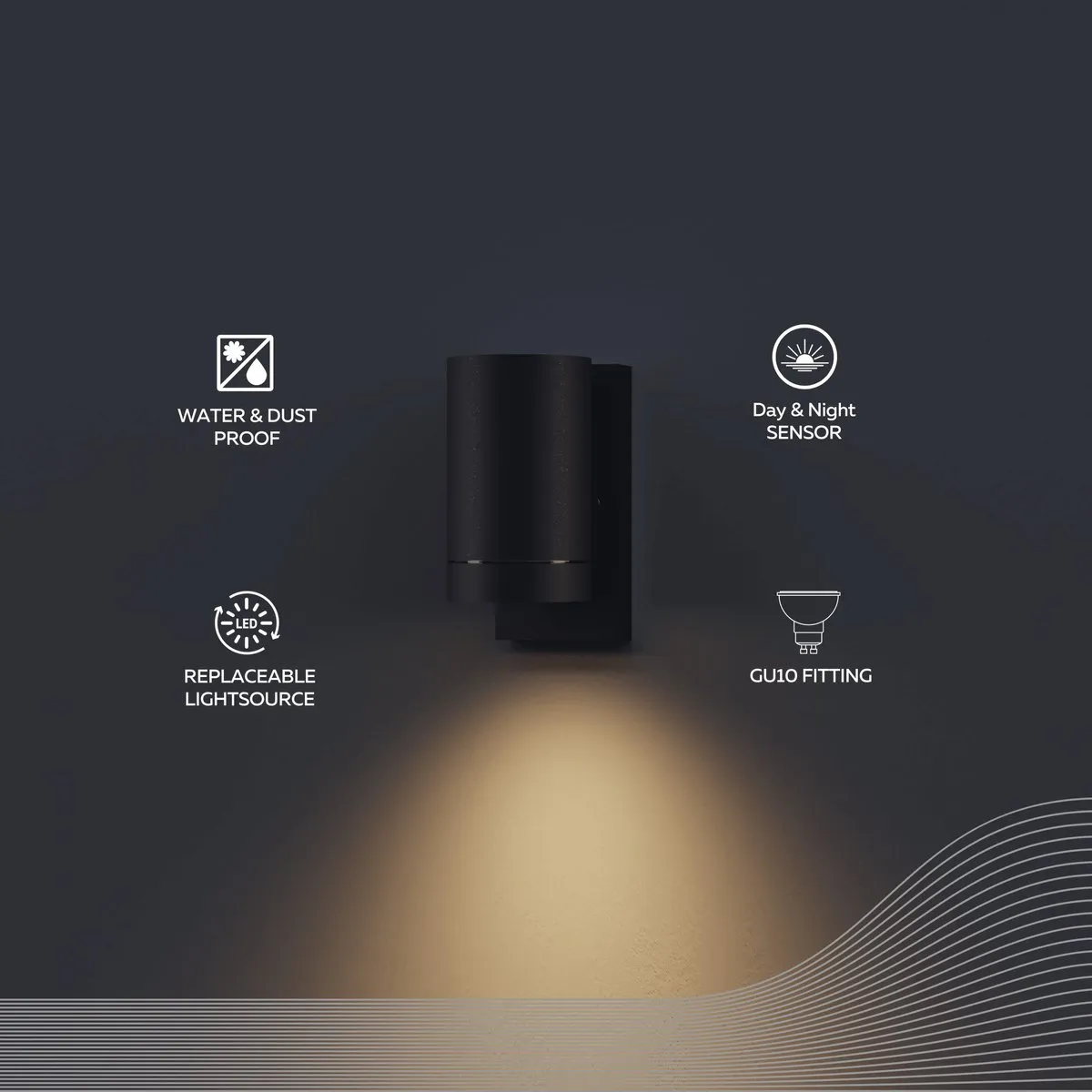 Calex Alba Wandlamp GU10 Zwart - Buitenlamp met dag/nachtsensor - afbeelding 6 van 6