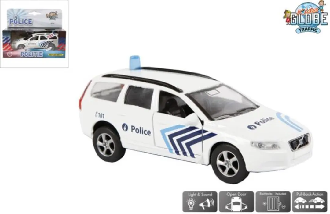Kids Globe Auto Politie Volvo V70 Licht Geluid 12cm - Wit - afbeelding 6 van 6