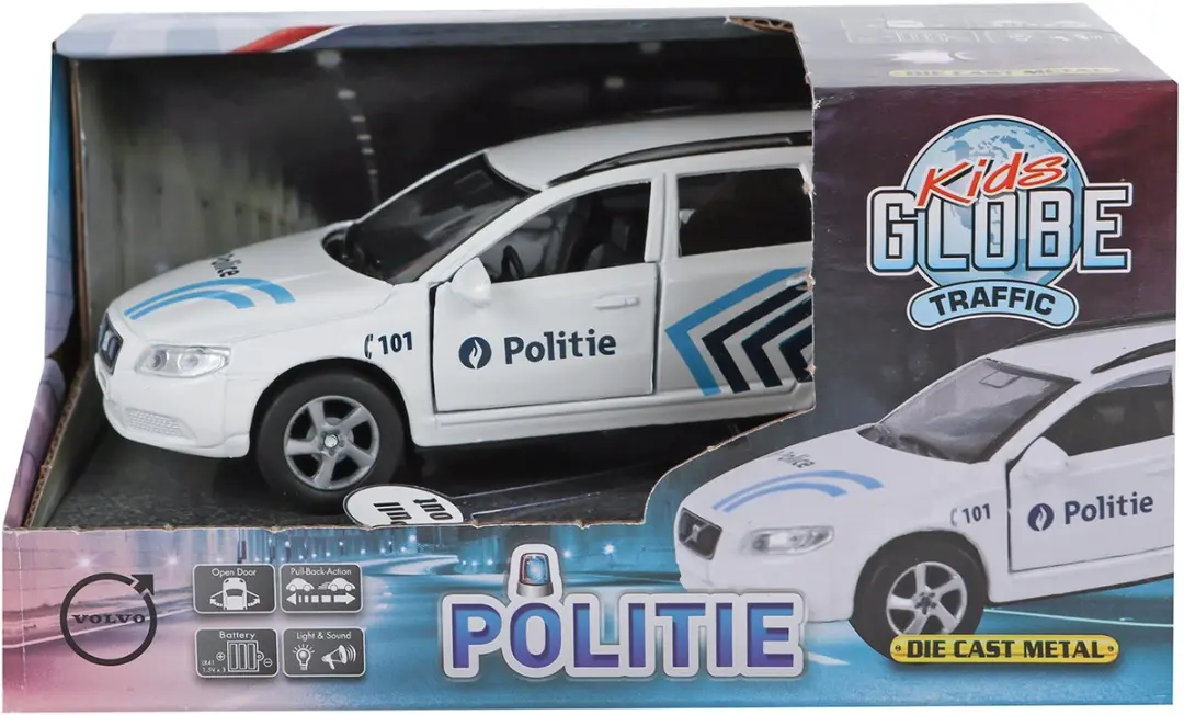Kids Globe Auto Politie Volvo V70 Licht Geluid 12cm - Wit - afbeelding 3 van 6