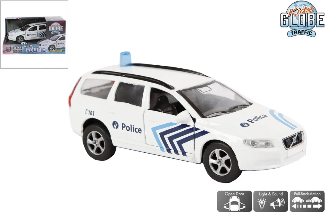 Kids Globe Auto Politie Volvo V70 Licht Geluid 12cm - Wit - afbeelding 5 van 6