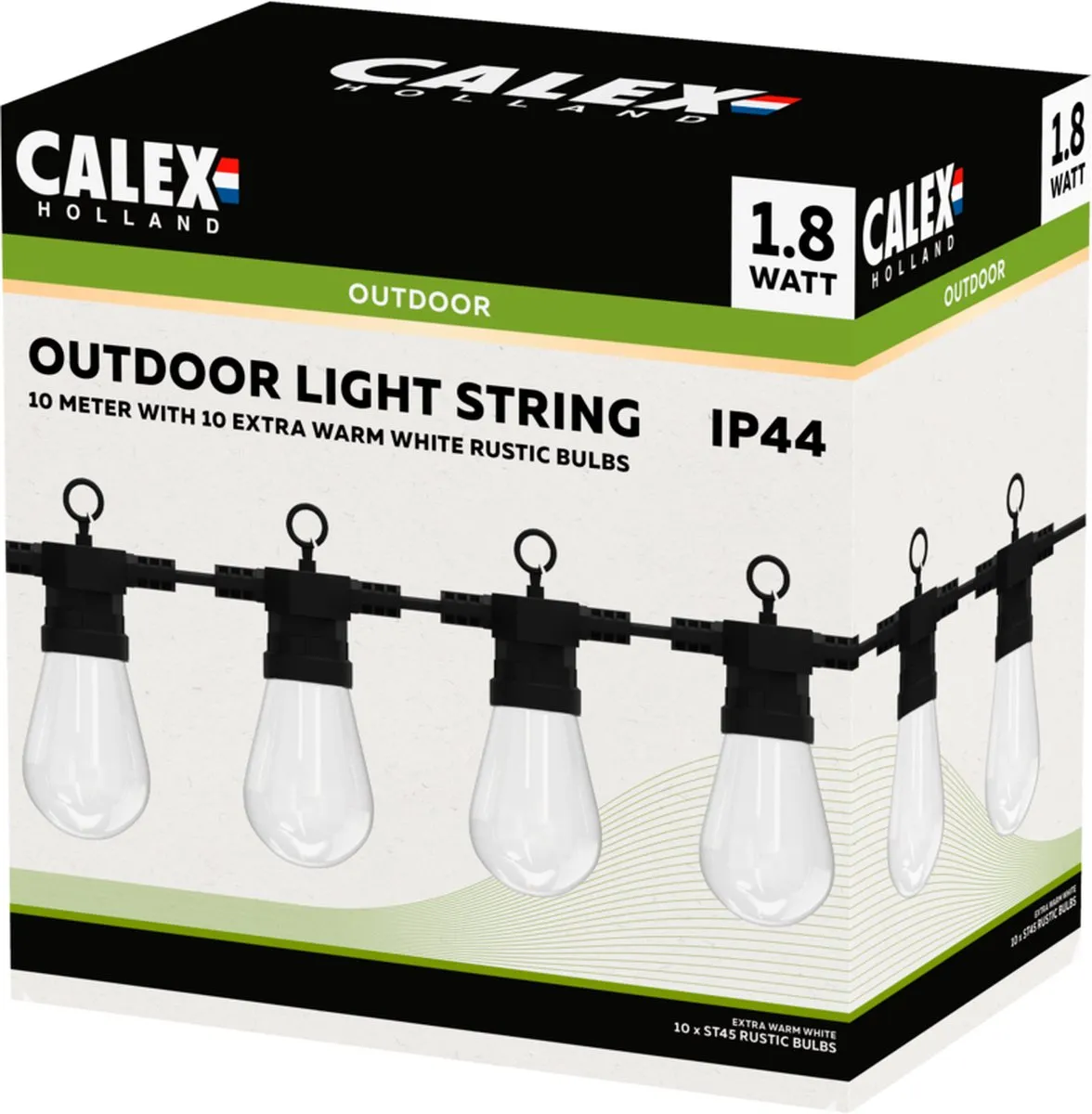 Calex Lichtsnoer 10m - Lichtslinger voor Buiten - Tuinverlichting - Terrasverlichting Warm Wit Licht