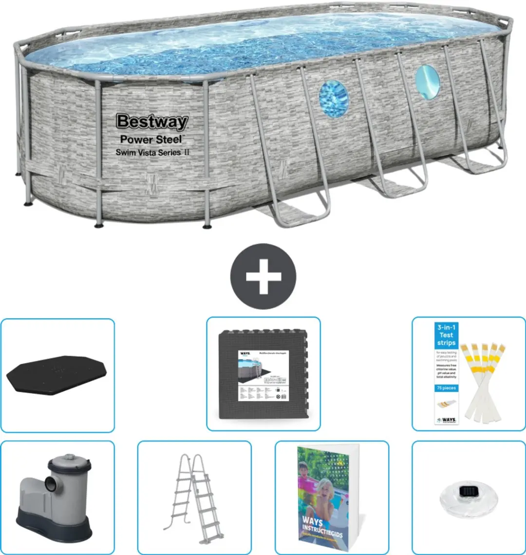Bestway Ovaal Power Steel Swim Vista Zwembad 549x274x122 - 13430L - 8-delig