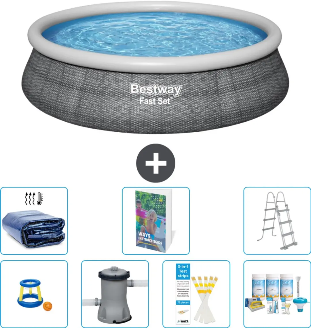 Bestway Fast Set Zwembad 457cm - 8-delig - Grijs