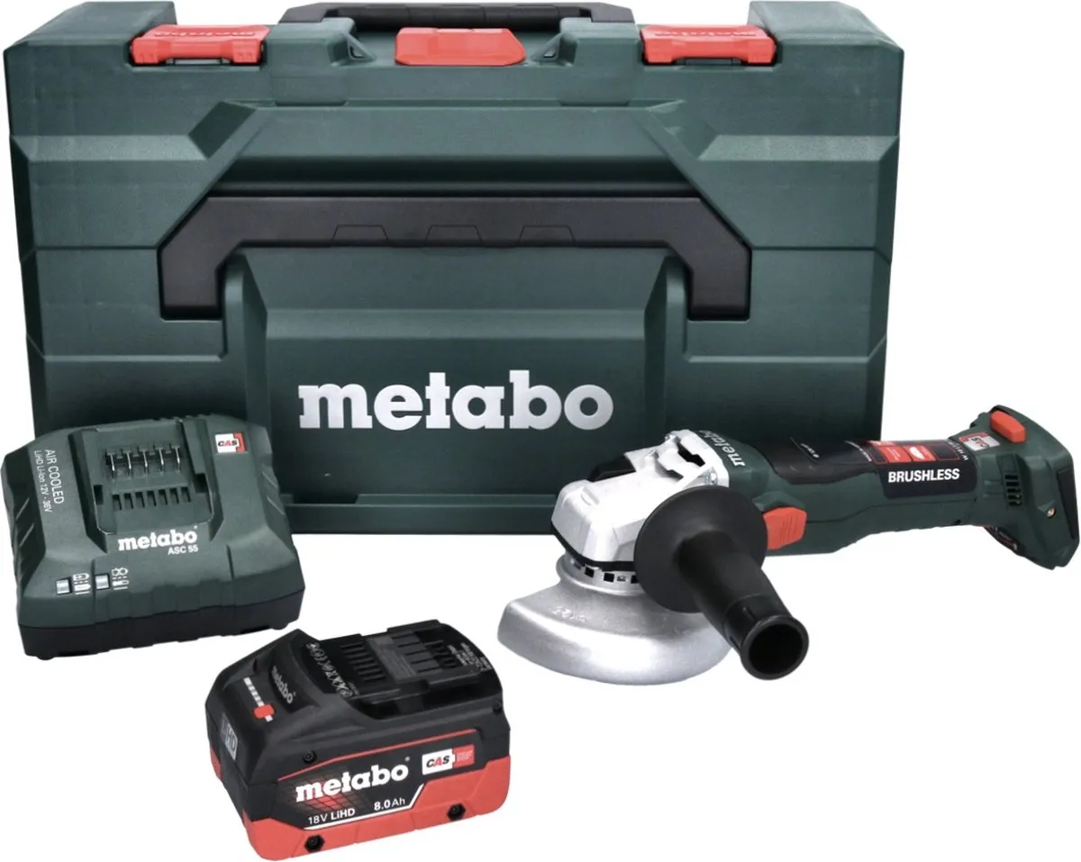 Metabo W 18 LT BL 11-125 Haakse Slijper 125mm - 1x 8.0Ah Accu + Lader - afbeelding 2 van 5