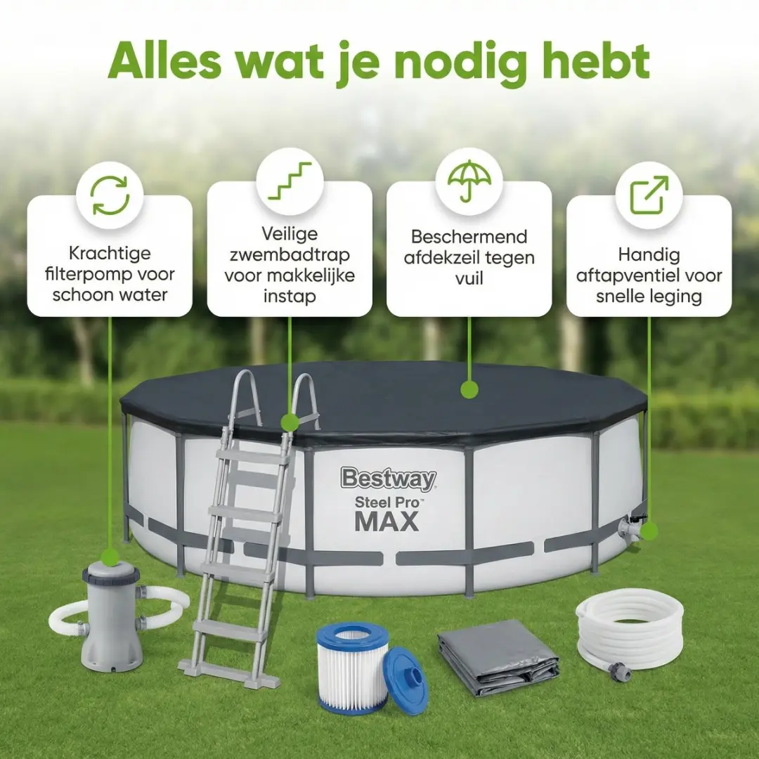 Bestway Steel Pro MAX Zwembad 427x107cm - Grijs - 8-delig