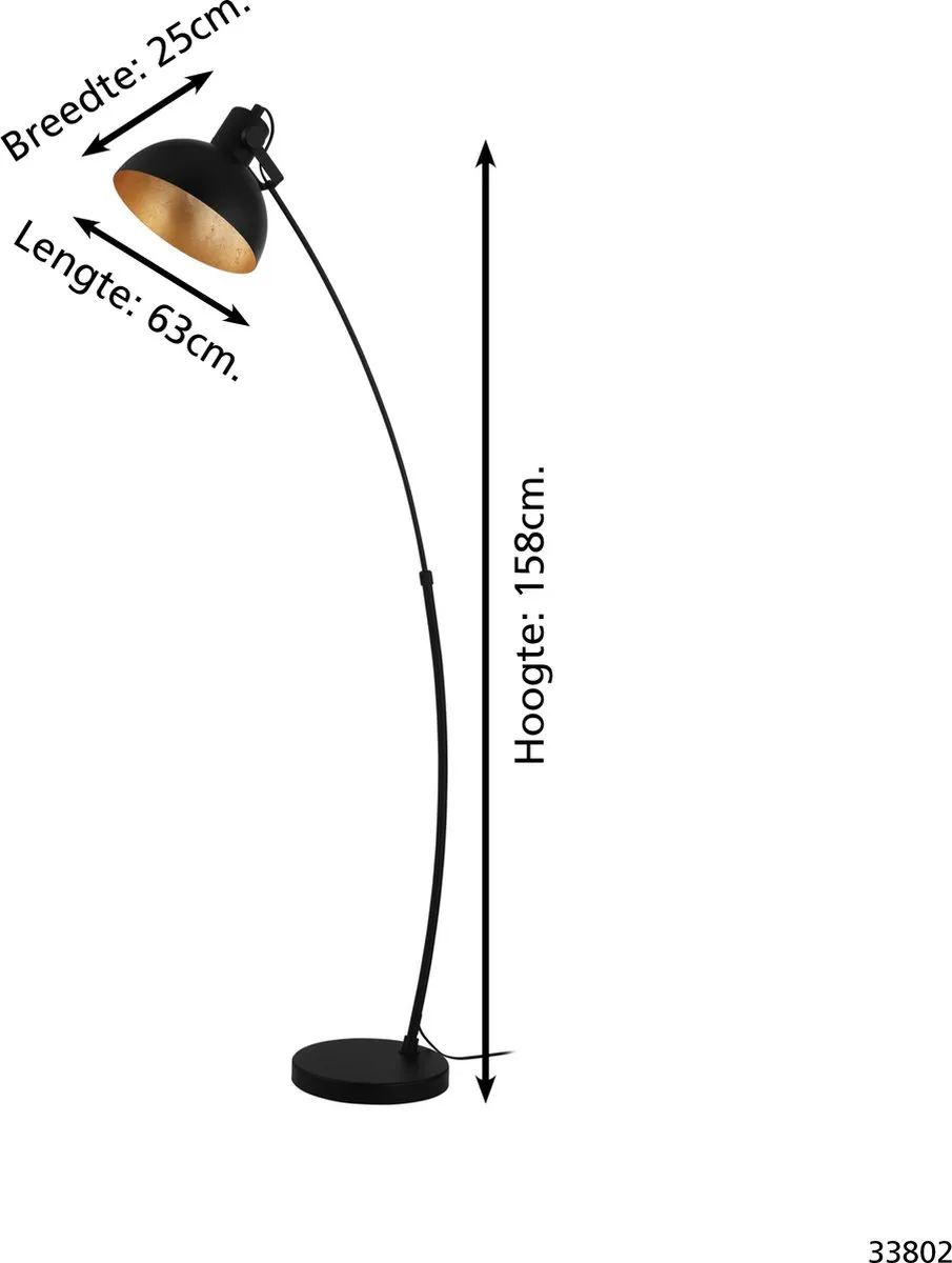 Eglo Jaafra Vloerlamp E27 158cm - Zwart/Goud - afbeelding 6 van 6