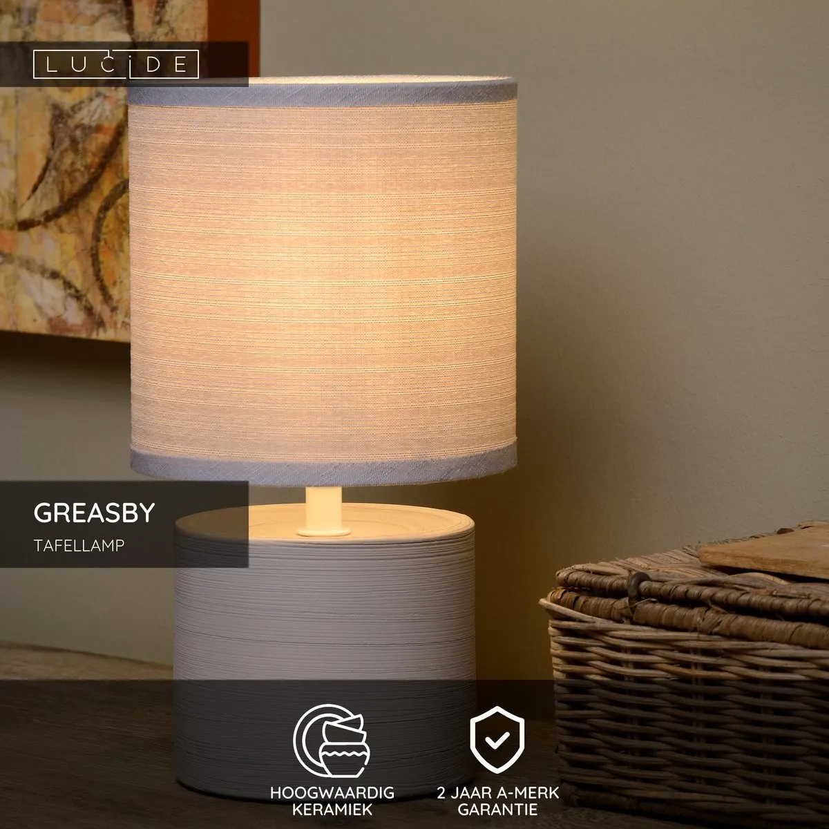 Lucide GREASBY Tafellamp - Ø14cm - Grijs