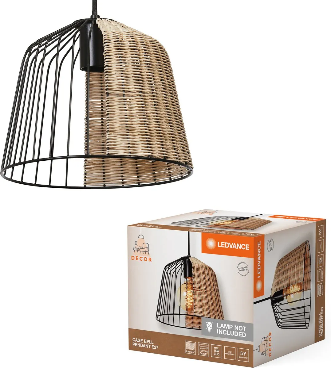 LEDVANCE Decor Cage Bell Hanglamp - E27 - Zwart