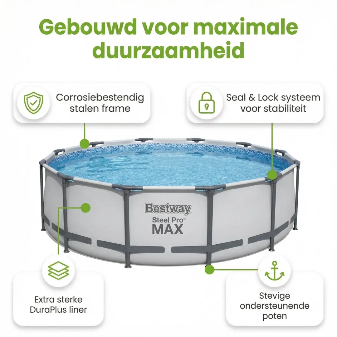 Bestway Steel Pro MAX Zwembad 457x122cm - Grijs - 8-delig
