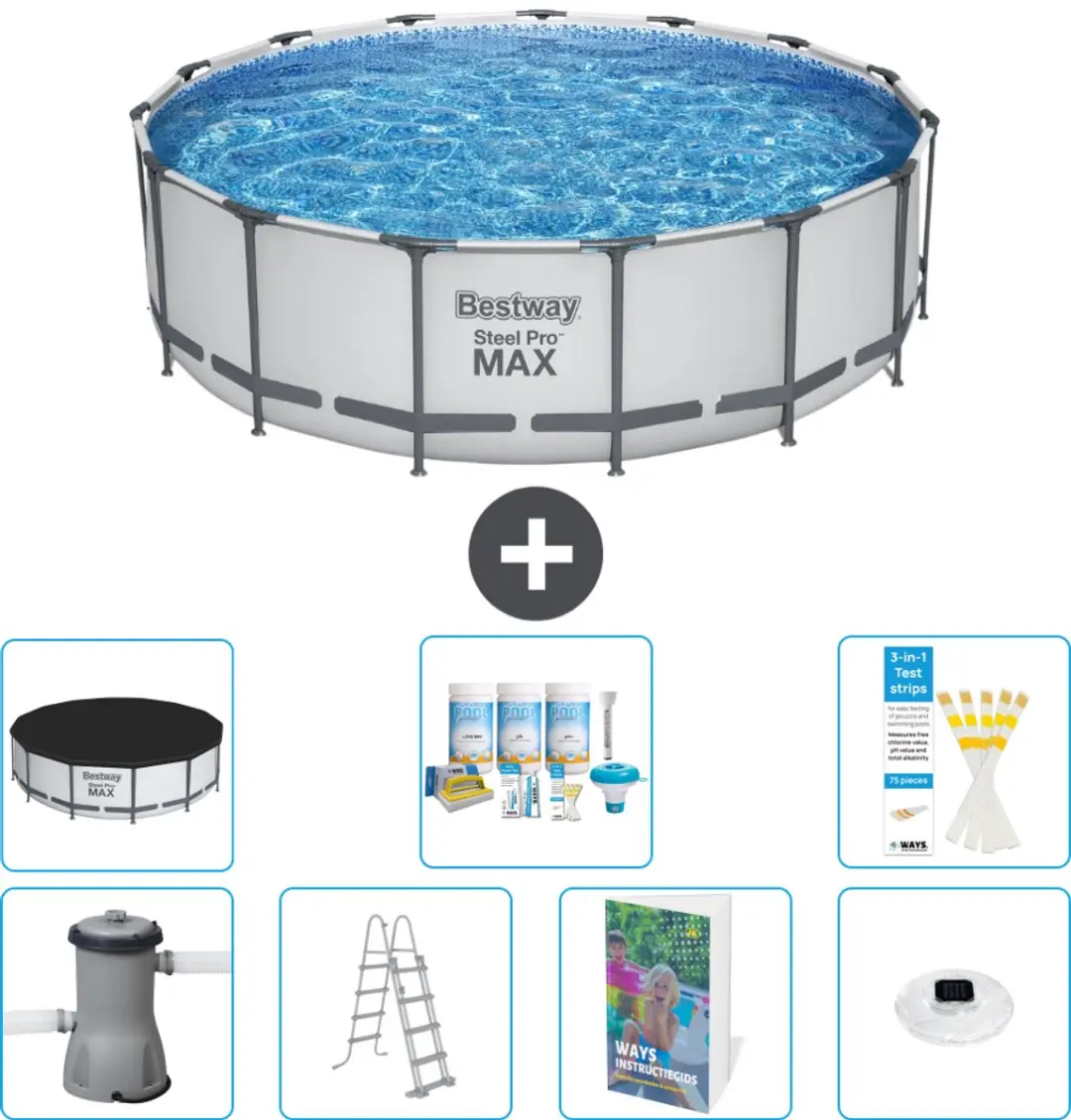 Bestway Steel Pro MAX Zwembad 457x122cm - Grijs - 8-delig