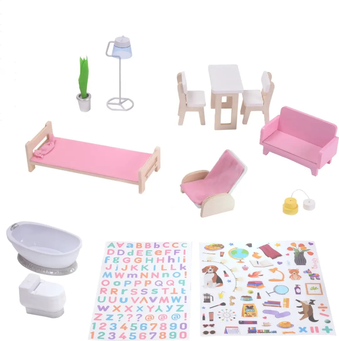 Teamson Kids Boerenwoning Poppenhuis - Wit - 13 Accessoires
