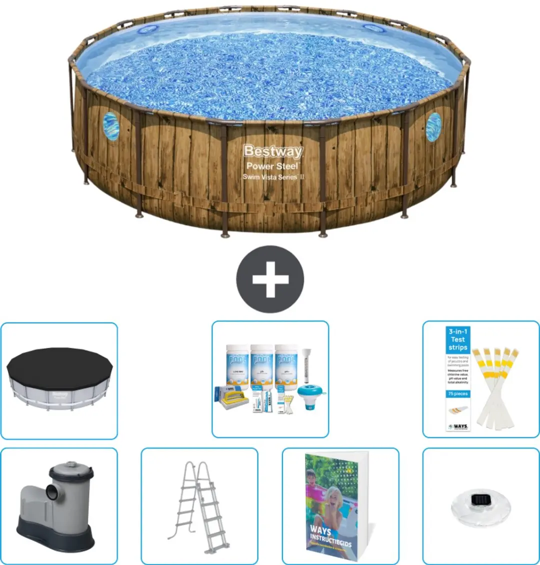 Bestway Rond Power Steel Swim Vista Zwembad 488cm - 19.480L - 8-delig