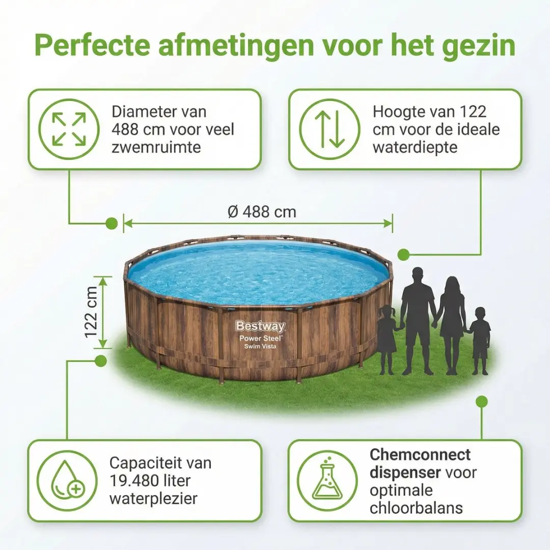 Bestway Rond Power Steel Swim Vista Zwembad 488cm - 19.480L - 8-delig