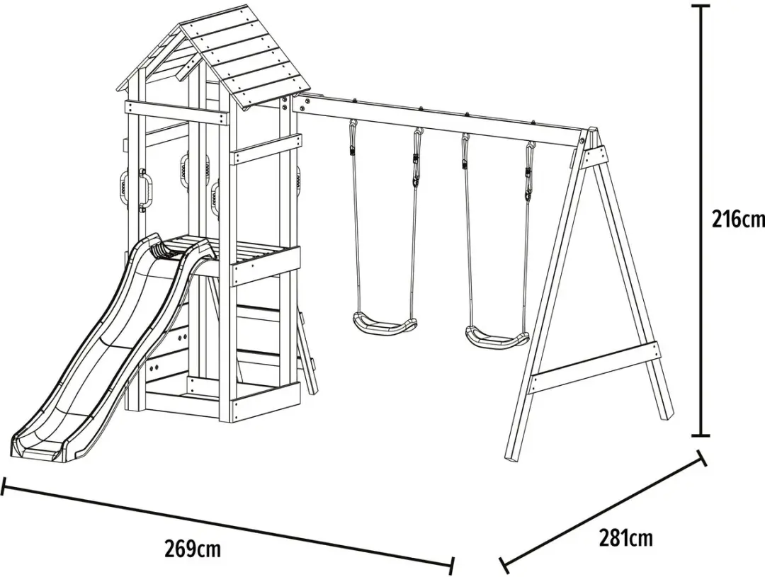 TP Toys Gessette Speeltoestel H210cm - 2 Schommels & Glijbaan