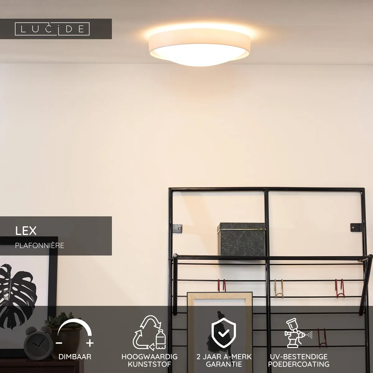 Lucide LEX Plafonnière Ø33cm - 2xE27 Wit