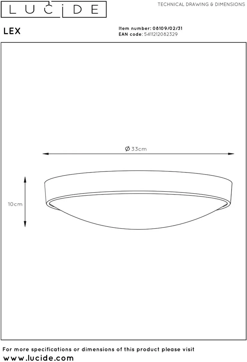 Lucide LEX Plafonnière Ø33cm - 2xE27 Wit