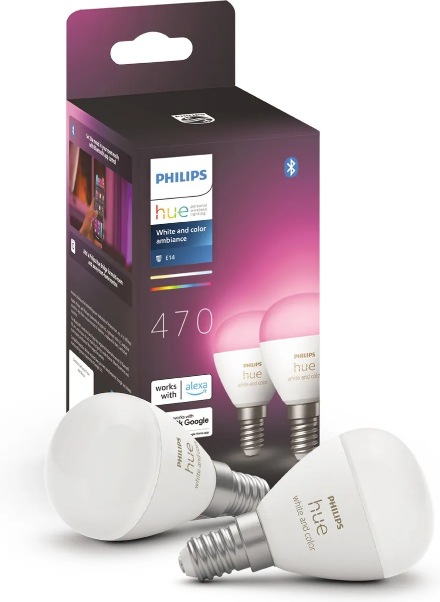 Philips Hue Kogellamp E14 RGBW - 2 Stuks - Mat Glas