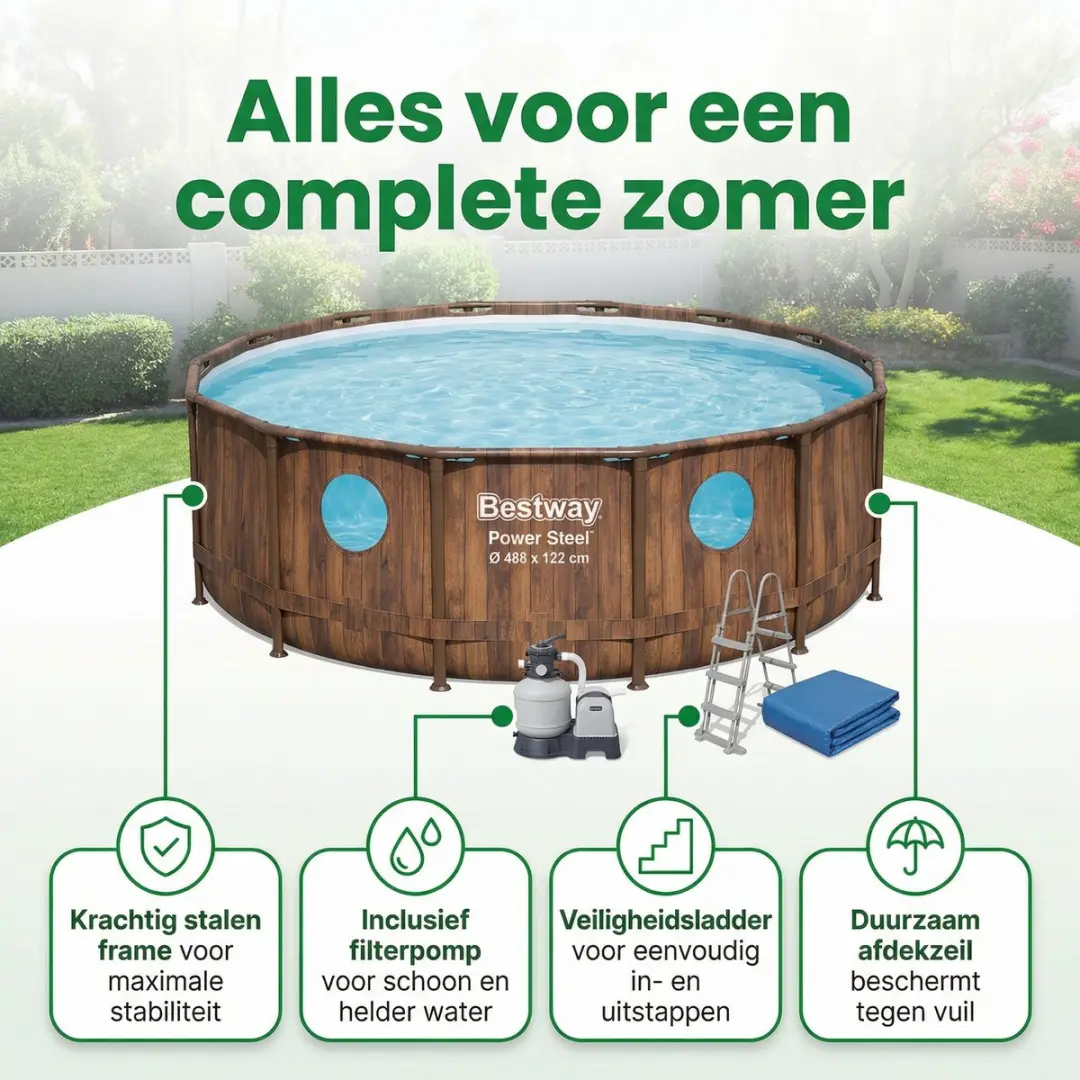 Bestway Rond Power Steel Swim Vista Zwembad 488x122cm - 8-delig