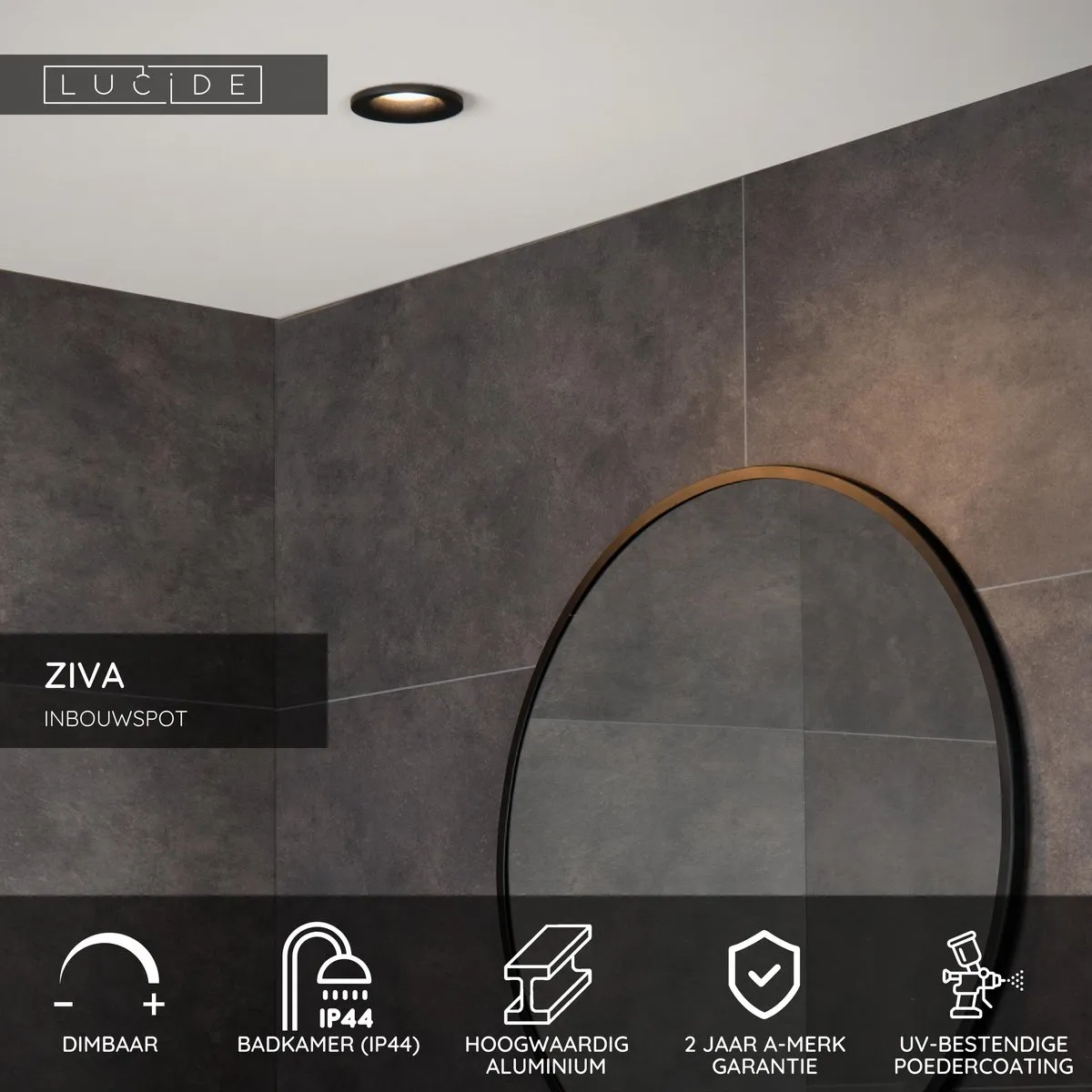 Lucide ZIVA Inbouwspot Badkamer Ø8,4cm GU10