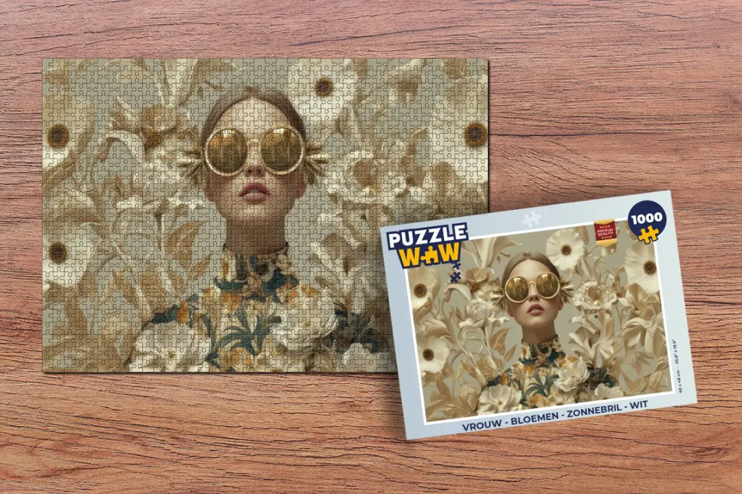 PuzzleWow Bloemen Zonnebril Puzzel 1000 Stuks - Wit