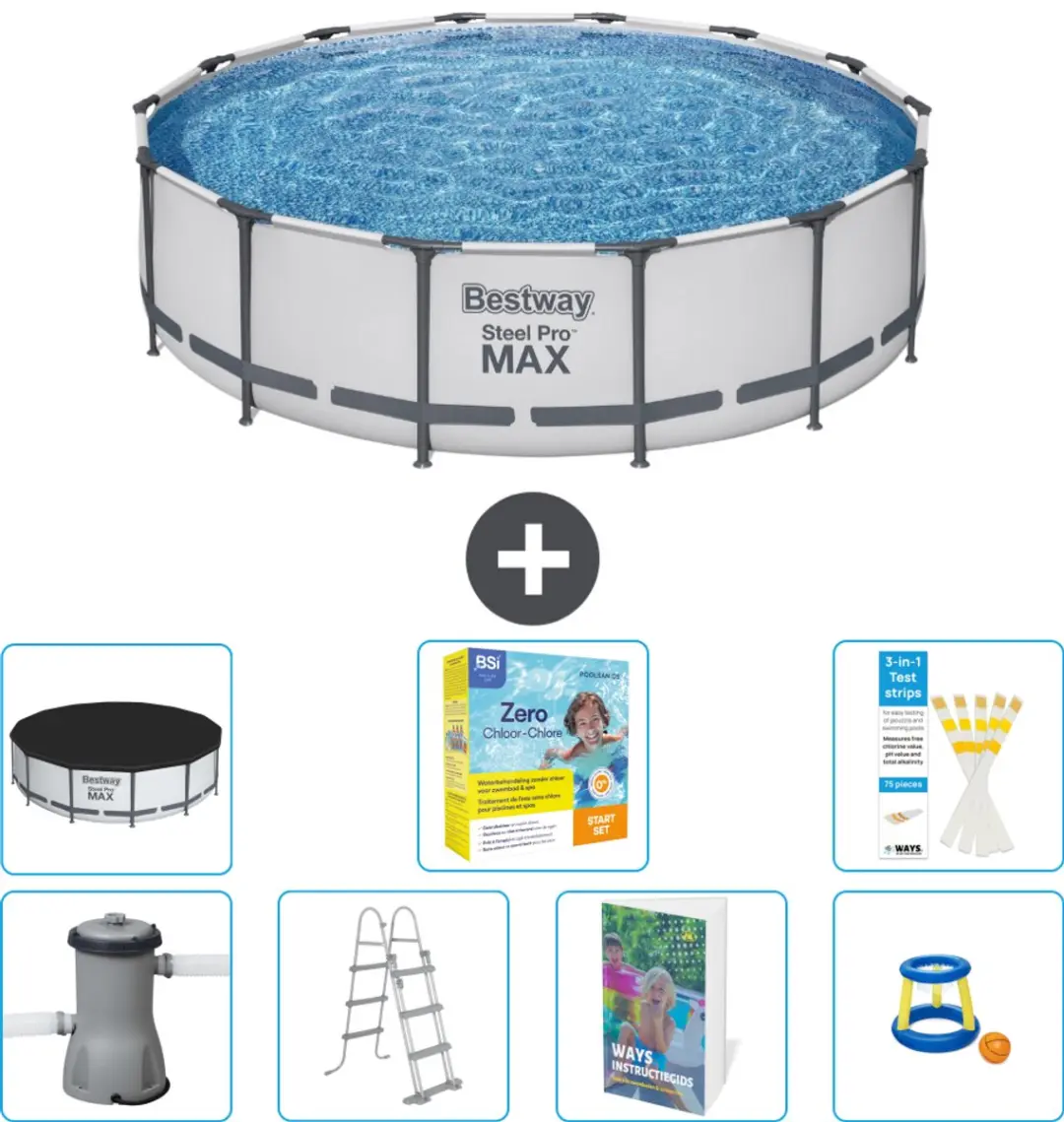 Bestway Steel Pro MAX Zwembad 427x107cm - Grijs - 8-delig