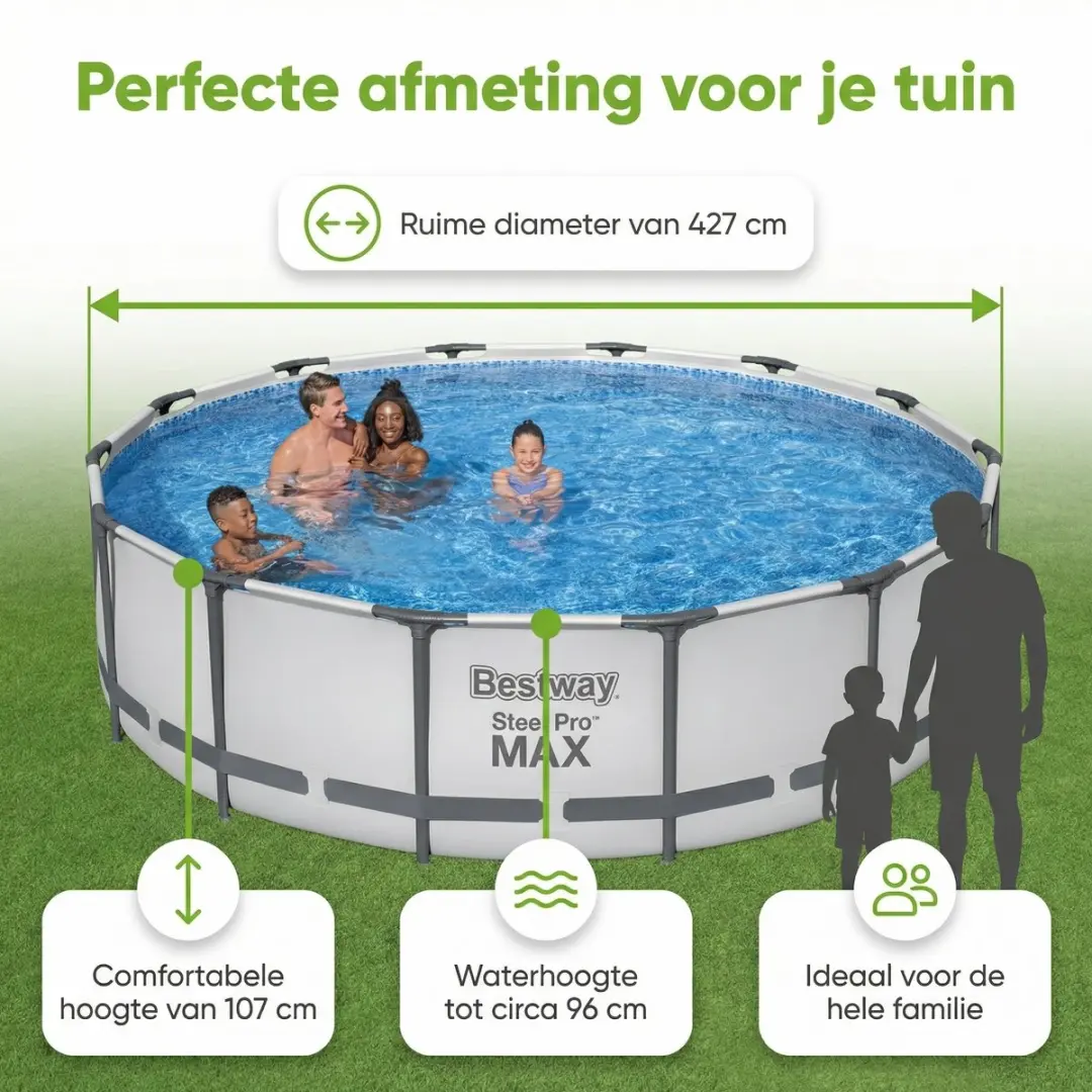 Bestway Steel Pro MAX Zwembad 427x107cm - Grijs - 8-delig
