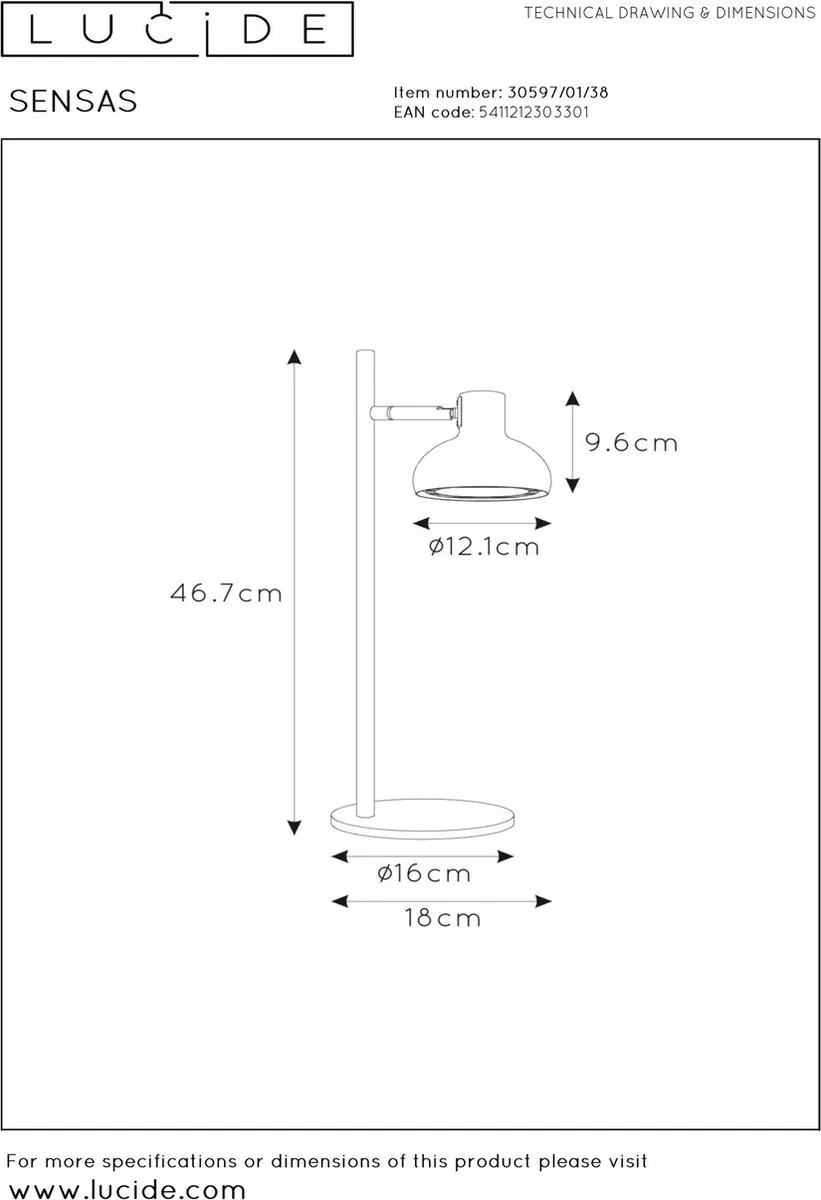 Lucide Sensas Bureaulamp Ø18cm - Beige