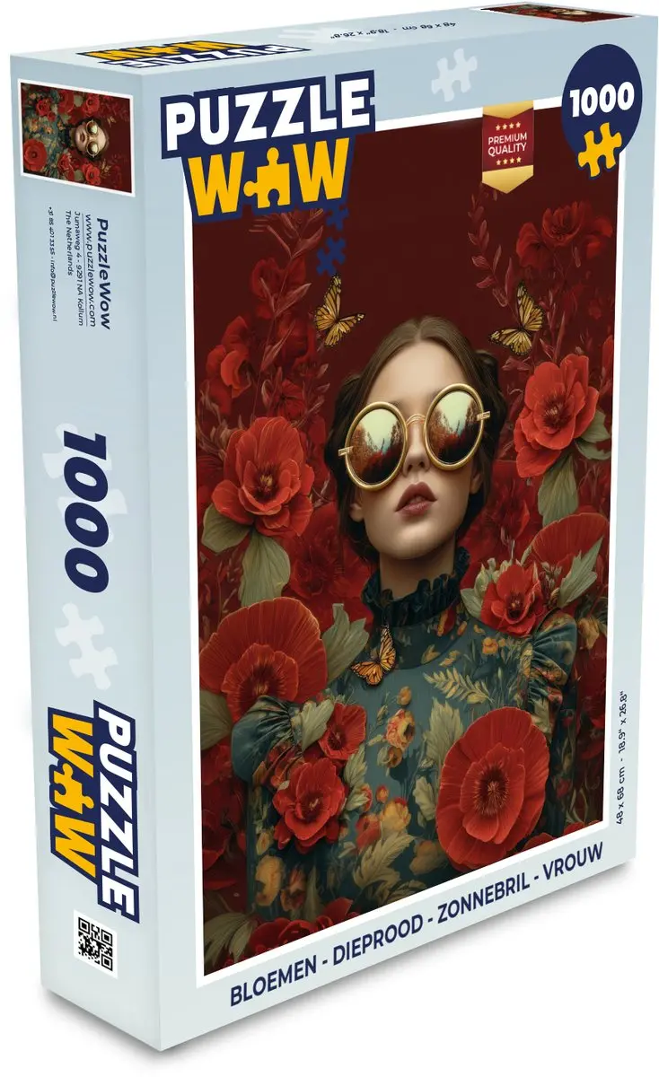 PuzzleWow Bloemen Zonnebril Vrouw Legpuzzel 1000 Stuks
