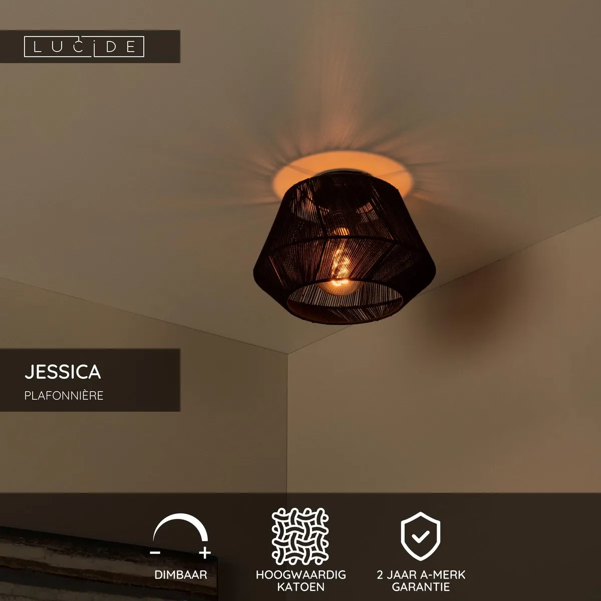 Lucide Jessica Plafonnière Ø30cm - 1xE27 - Zwart