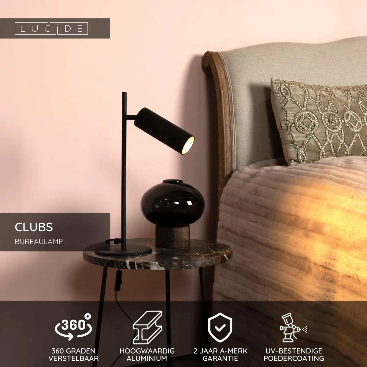 Lucide CLUBS Bureaulamp GU10 - Zwart