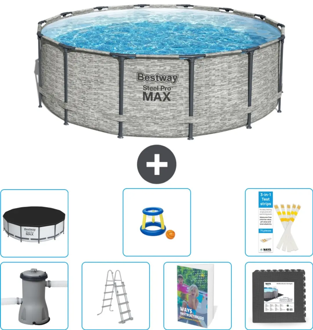 Bestway Steel Pro MAX Zwembad 427x122cm - 15.232L - Grijs