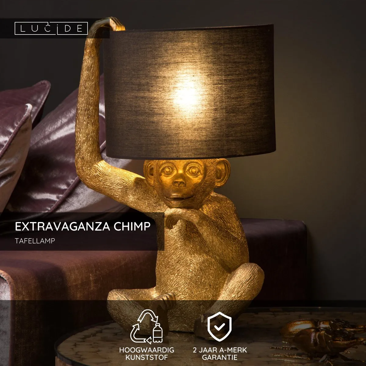 Lucide Extravaganza ChimP Tafellamp Ø30cm - 1xE14 - Zwart