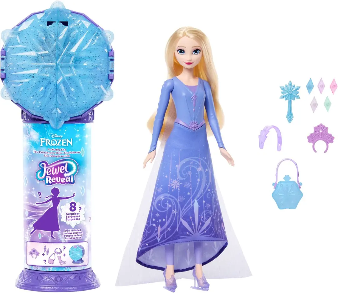 Mattel Disney Frozen Jewel Reveal Elsa Schaatsende Modepop - Meerkleurig