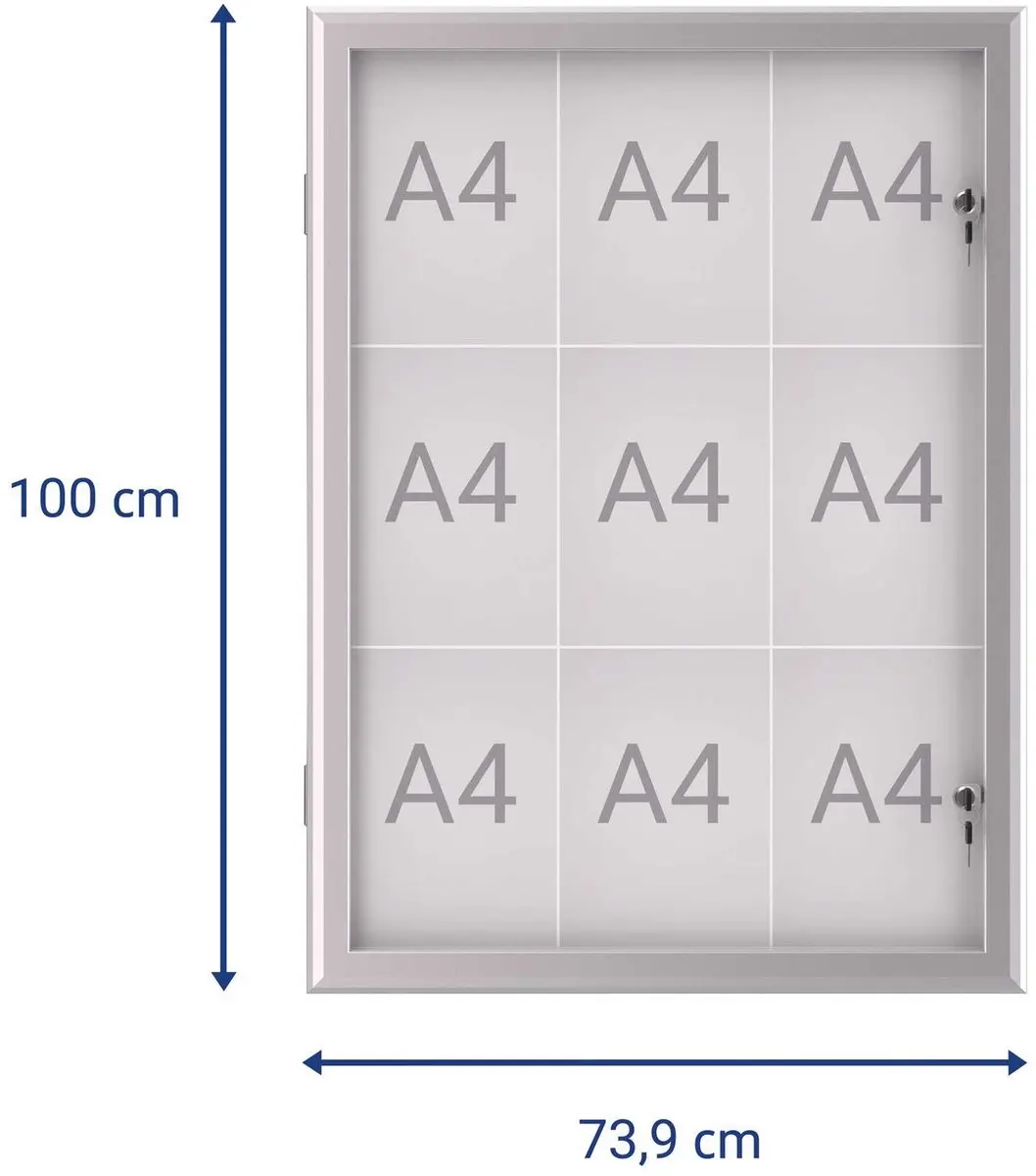 MAUL Vitrine MAULexcite A4 Staand 100x73.9cm - 9x A4 - Zilver