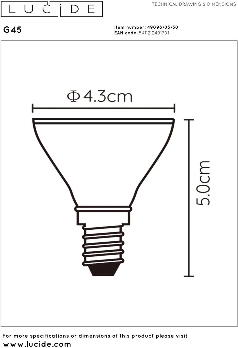 Lucide G45 LED Lamp 5W - Rookglas - 2700K - afbeelding 6 van 6