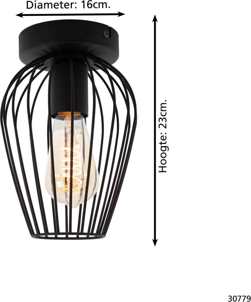 Eglo Newtown Plafondlamp E27 - Ø16cm - Zwart - afbeelding 6 van 6