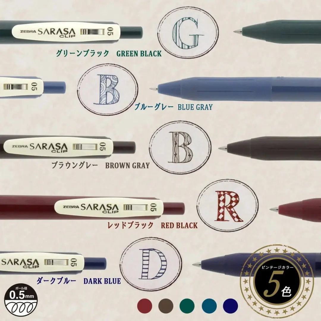 Zebra Sarasa Clip Vintage Gelpennen - 5 Stuks