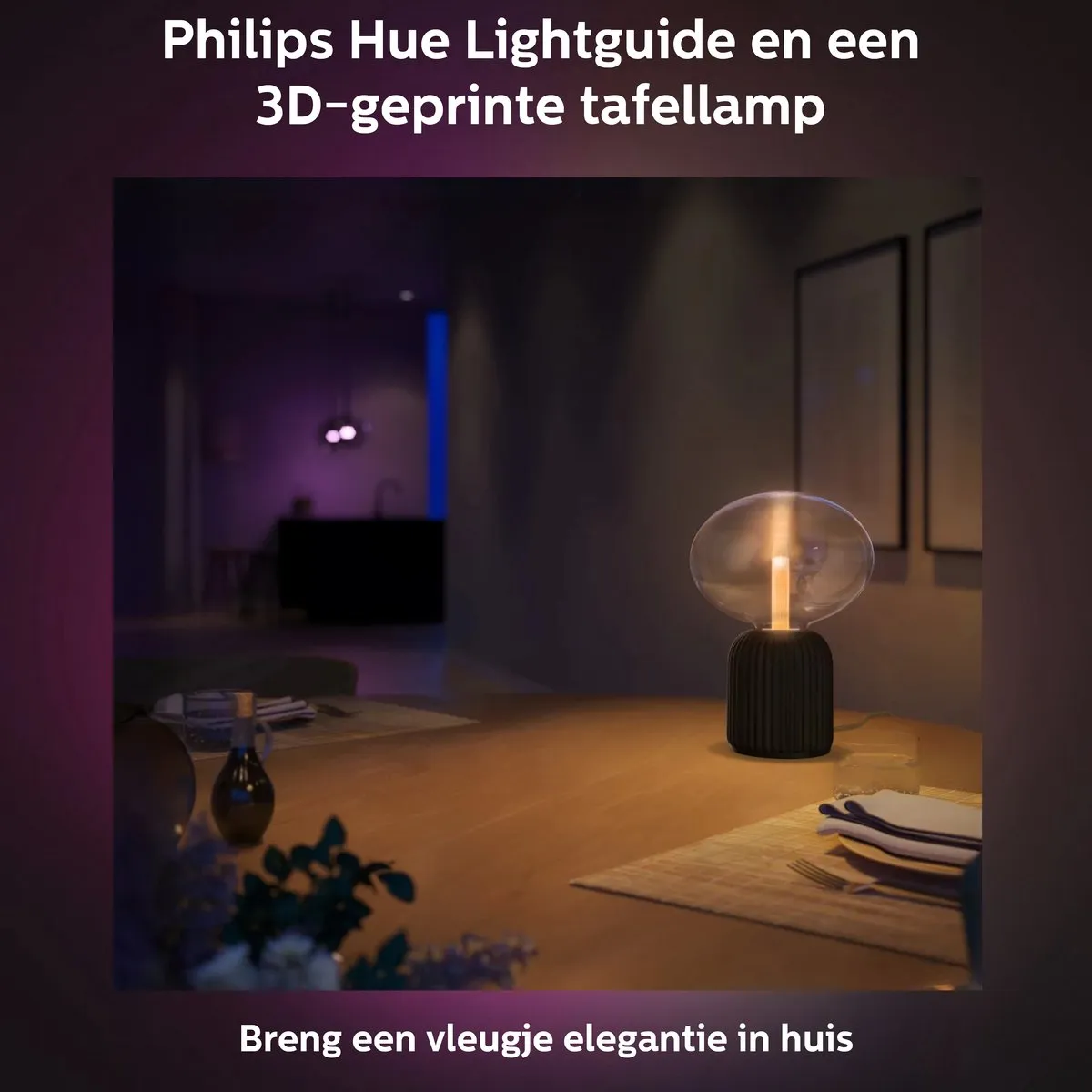 Philips Hue Lightguide 3D-geprinte Tafellamp - E27 - Wit & Kleur Licht - Zwart