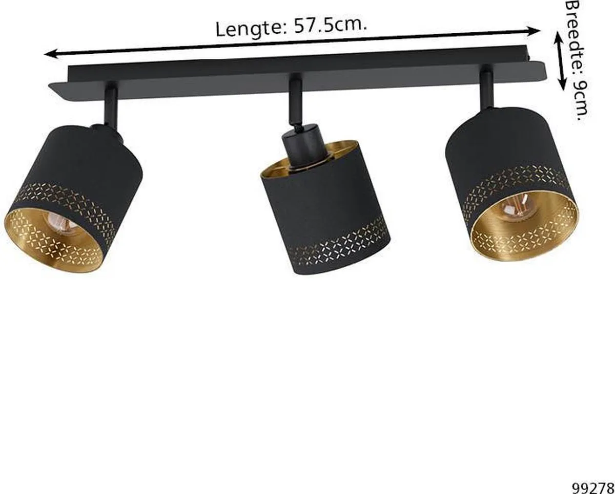 Eglo Esteperra Spot 3x E27 - 57,5cm - Zwart/Goud - afbeelding 6 van 6