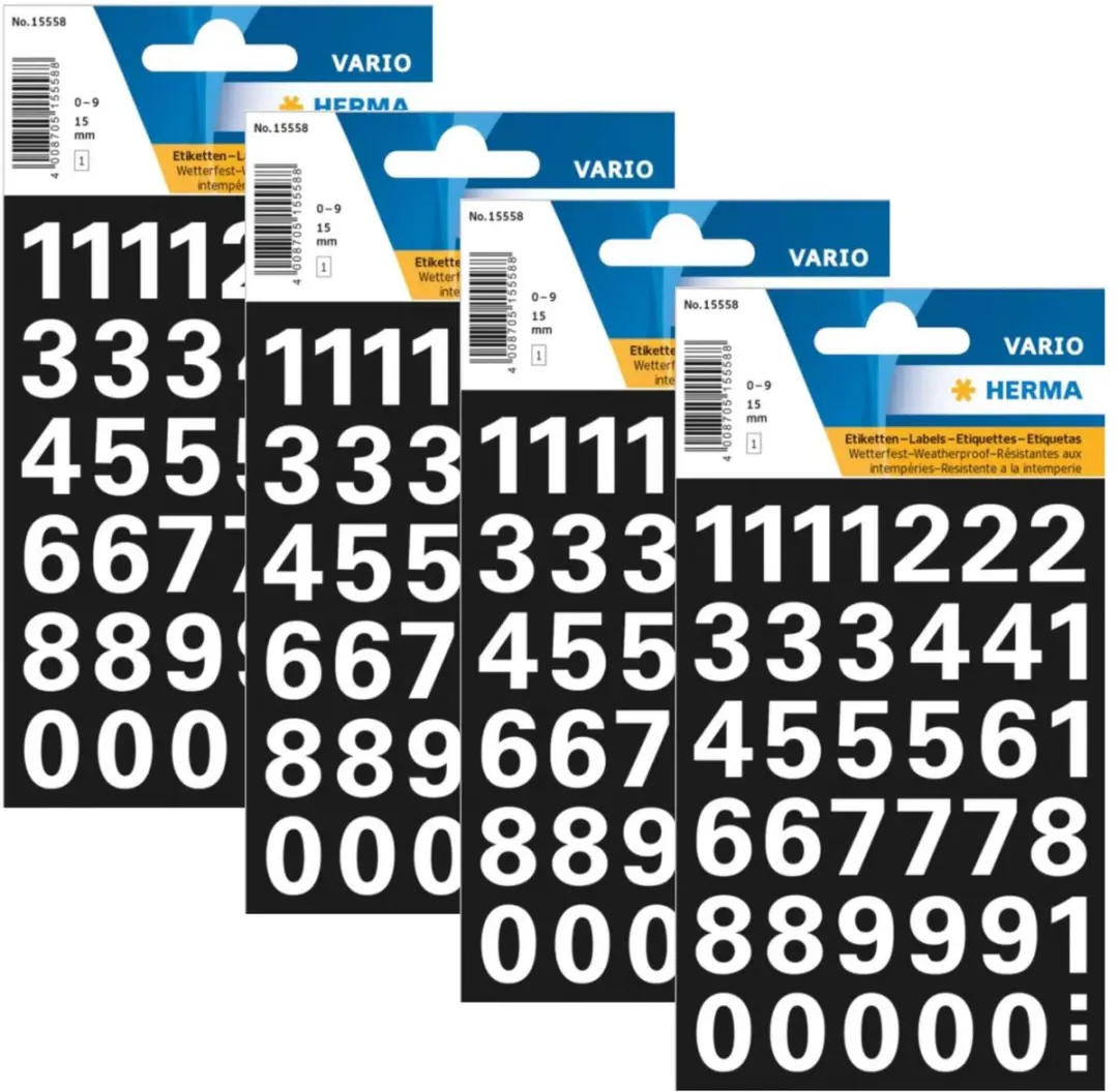Herma Stickervel Cijfers 0-9 - 4 Vellen - 15mm - Wit - Watervast