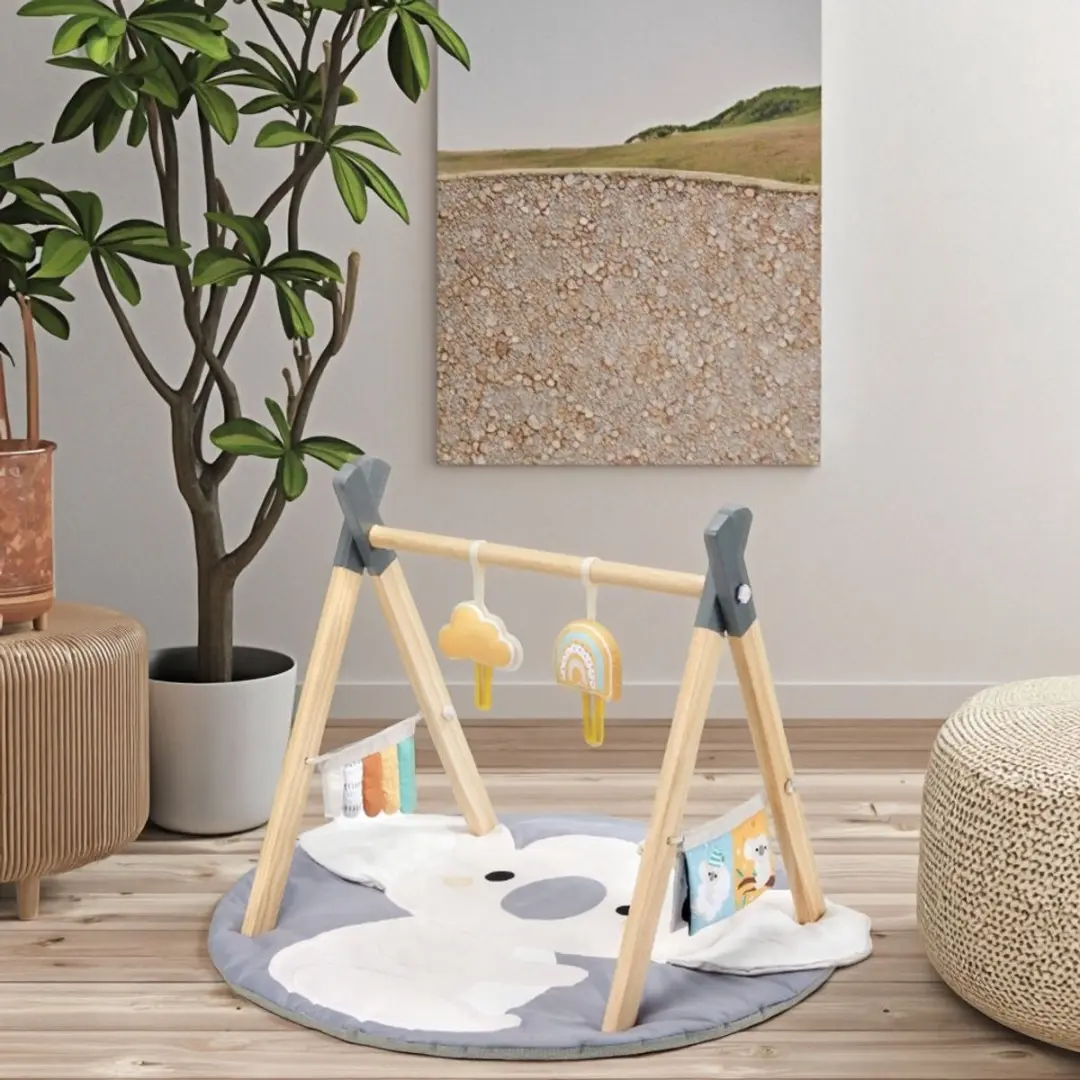 Eco Toys Koala Speelkleed met Houten Babygym - Grijs/Wit