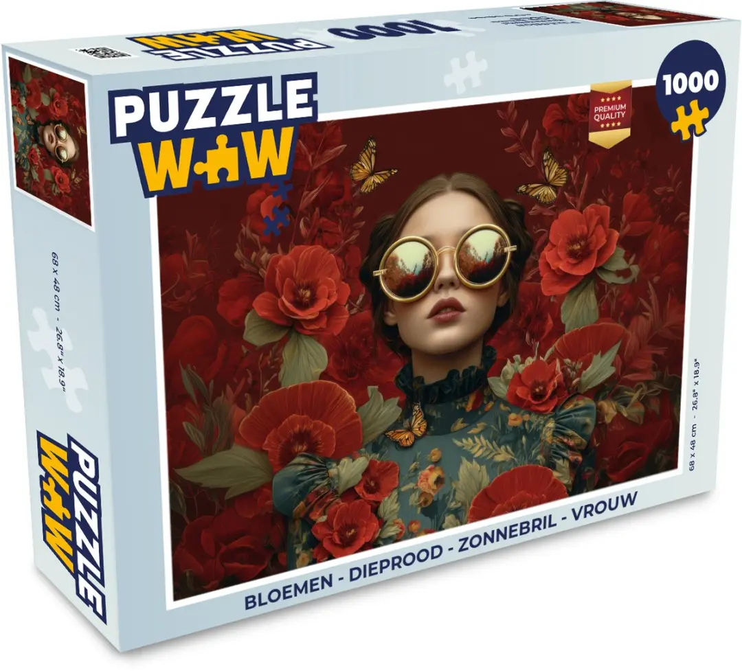 PuzzleWow Bloemen Zonnebril Vrouw Legpuzzel 1000 Stuks