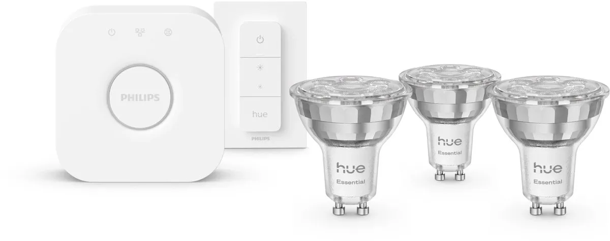 Philips Hue Essential Starterkit - Bridge + 3 GU10 Spots + Dimmer - RGBW