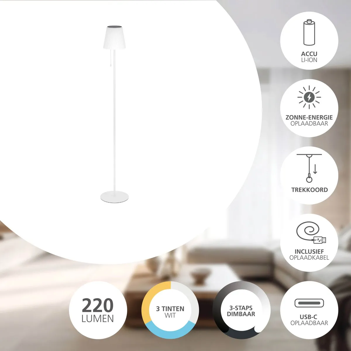 Eglo Scordiano-L Vloerlamp Solar 120cm Wit